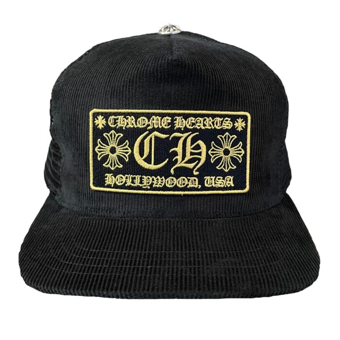 Chrome Hearts CH Hollywood Corduroy Trucker Hat – Black/Gold