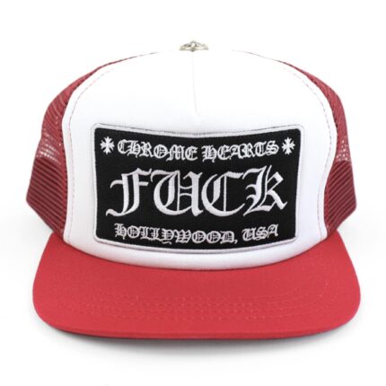 Chrome Hearts FUCK Hollywood Trucker Hat – Red/White